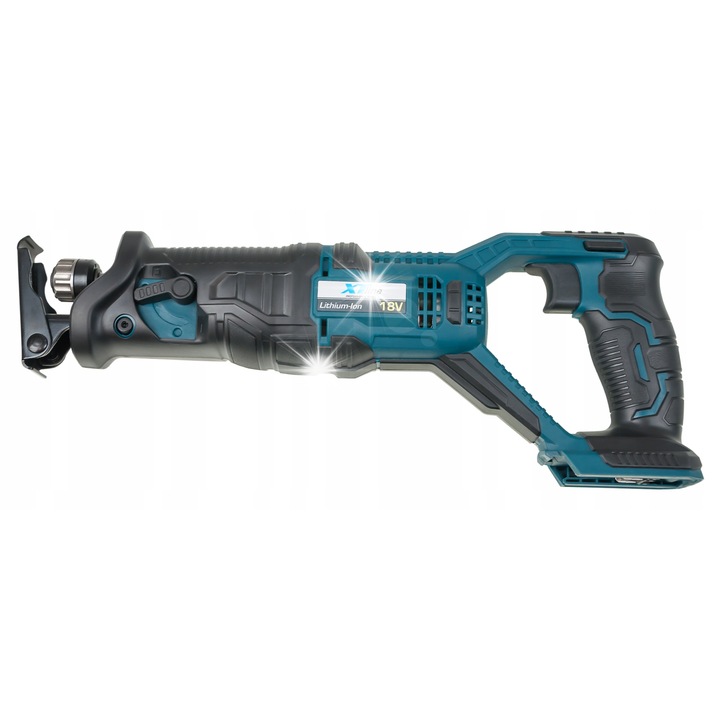 Fierastrau sabie, ferastrau alternativ XT-Line XT102730, fara acumulator si incarcator, 18V, viteza variabila 0-3000 rpm, prindere universala pentru lame, talpa reglabila, capacitate taiere lemn 115mm/otel 10mm, turcoaz/negru, 1 buc