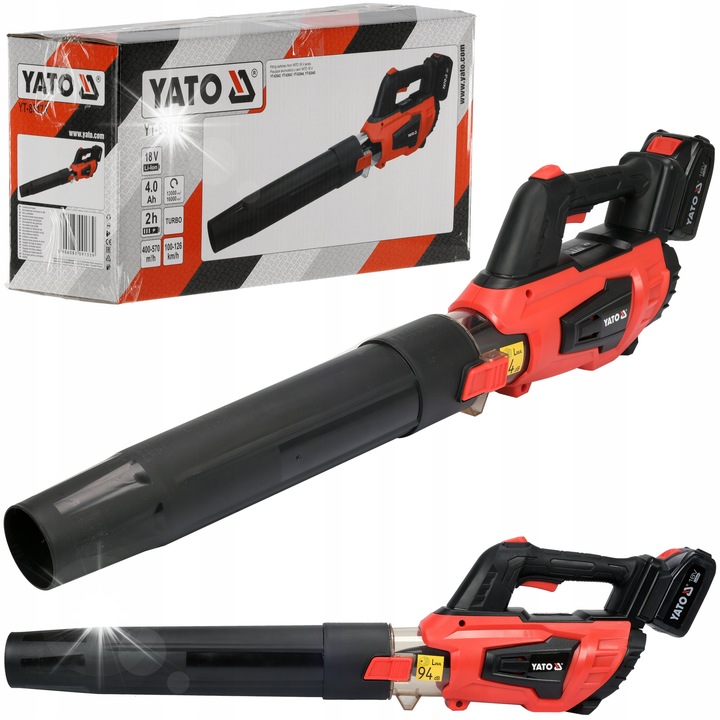 Yato YT-85176 lombfúvó, 18V 4Ah akkumulátorral, Turbo funkcióval, töltővel, piros/fekete, 1 db