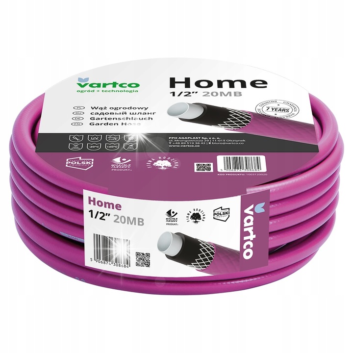Vartco Home kerti tömlő, 4 rétegű, keresztfonatos, UV Protected, Anti-Algae, -20/+60°C-ig ellenálló, 25 BAR, fekete kék csíkkal és szürke csíkokkal, 1/2 - 20 m