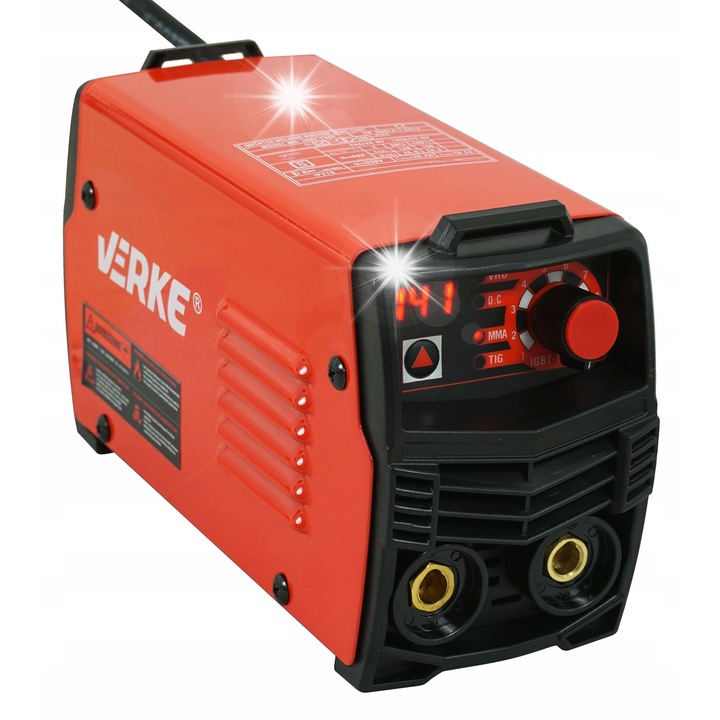 Hegesztő inverter Verke IGBT-140T, MMA/TIG Lift, LCD beállítás 20-140 A, VRD, HOT START, ARC FORCE, ANTI STICK, Piros