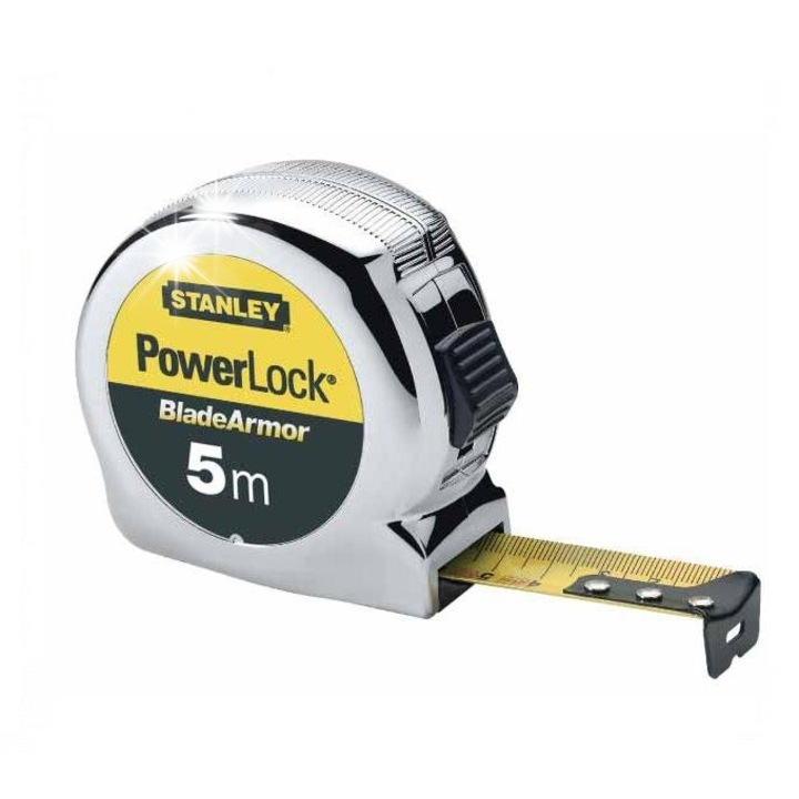Рулетка Stanley PowerLock 0-33-514, 25 мм ширина, BladeArmor със защита 7,5 см и Mylar фолио, хромирана, 5 м