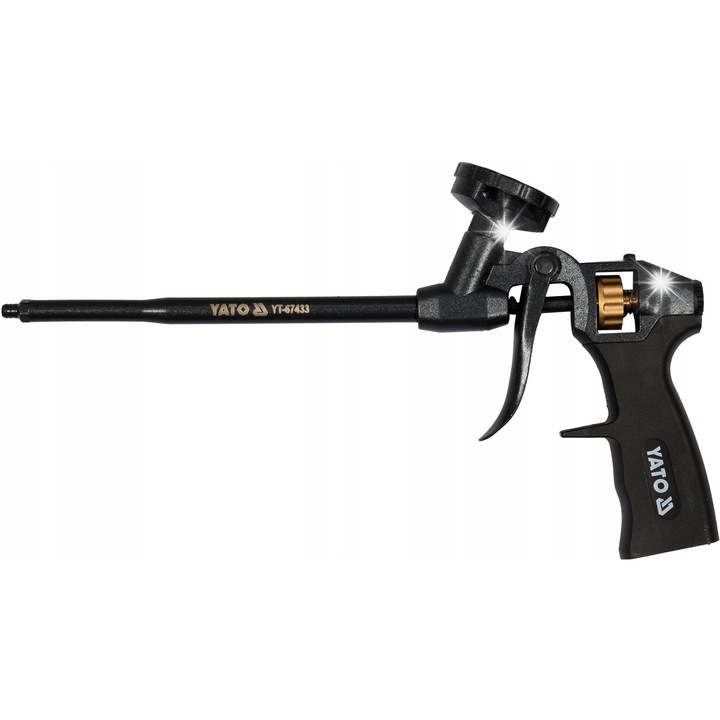 Pistol pentru spuma montaj Yato YT-67433, corp din aluminiu acoperit PTFE, parti din alama, reglaj flux cu o singura mana, negru, 1 buc
