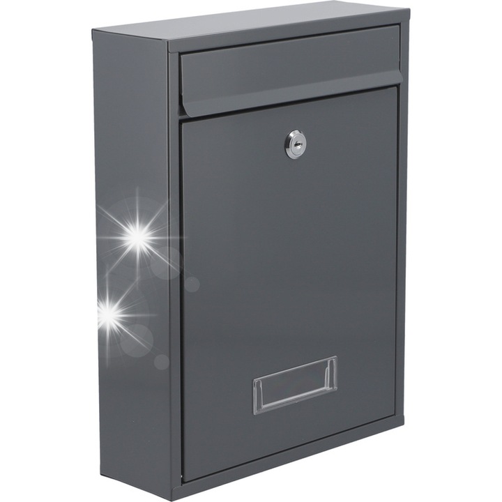 Vorel GRD postaláda, 0,6 mm-es acéllemezből, horganyzott, kulcsos zárral és 2 kulccsal, grafit, 285x200x60 mm