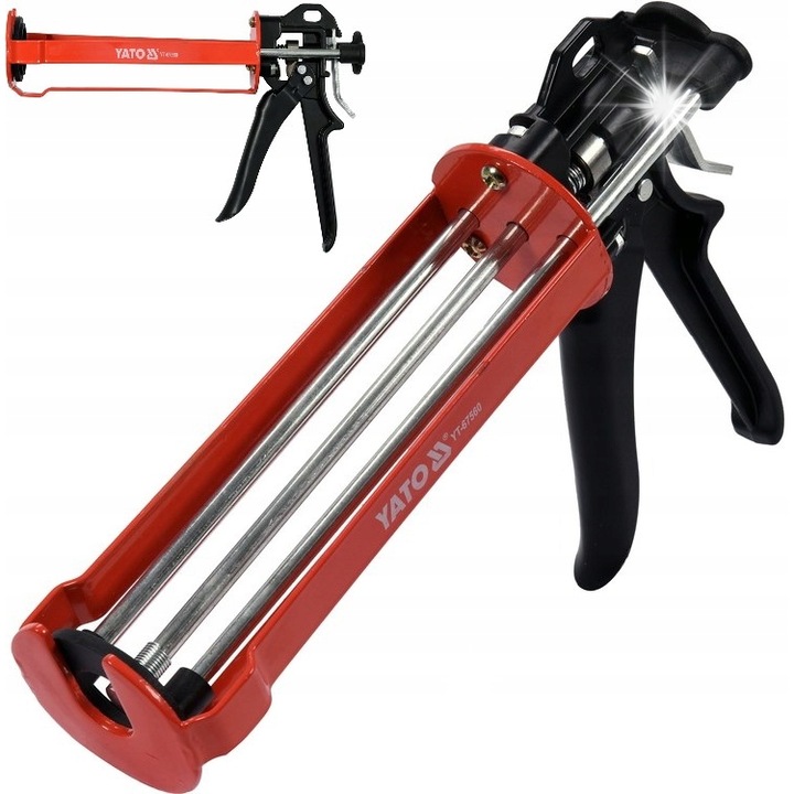 Pistol aplicator pentru mase vascoase Yato YT-67560, cu tija tripla, pentru tuburi 225 x 70 mm, rosu/negru, 1 buc