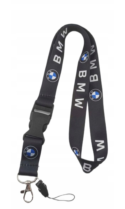 ATA, Kulcstartó és kulcstartó zsinór poliészterből BMW nyomattal, kétoldalas nyomtatás, kapoccsal és gyűrűvel, Fekete, 50 cm