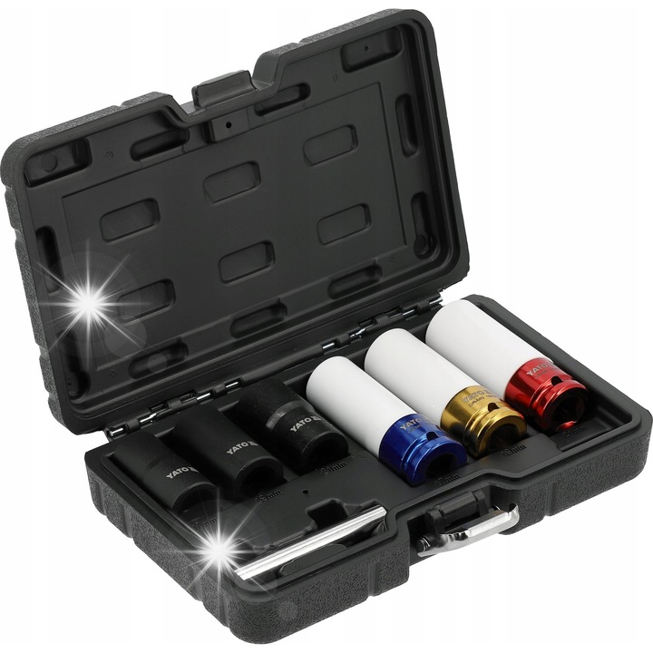 Set capete de impact Yato YT-10559, pentru jante din aluminiu, cu extractoare pentru prezoane, profesional, 7 piese