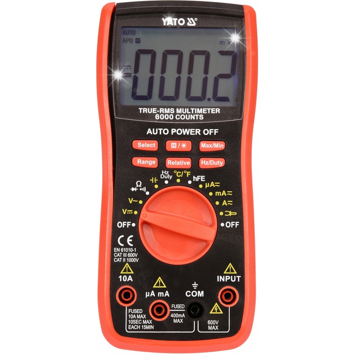 Multimetru digital Yato YT-73085 True RMS, masurare curent pana la 10 A, Rosu/Negru