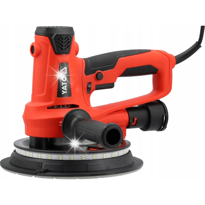 Glettelő csiszoló Yato YT-82342, 900 W, 180 mm átmérő, fordulatszám szabályozás 900-2100 ford./perc, LED világítás, porelszívó rendszer, piros/fekete, 1 db