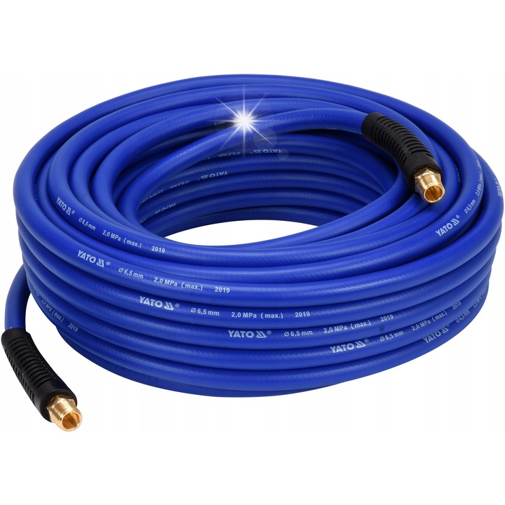Furtun pneumatic Yato Hybrid, cu fiting G1/4, foarte flexibil si rezistent la temperaturi si substante chimice, O 6,5 mm, Albastru, 20 m