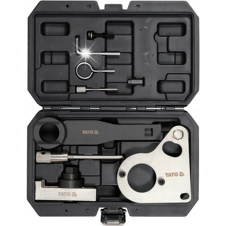 Set blocare distributie Yato YT-06010, set blocari distributie, pentru Renault/Opel/Nissan, 9 piese, din otel carbon, negru/argintiu, 1 set