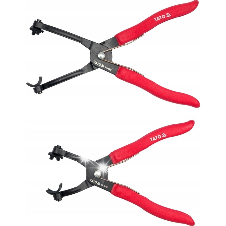 Yato YT-0645 bilincs- és gumicső fogó, edzett szénacél, PVC markolat, 217/254 mm, 6.3-19 mm, Piros, 2 db