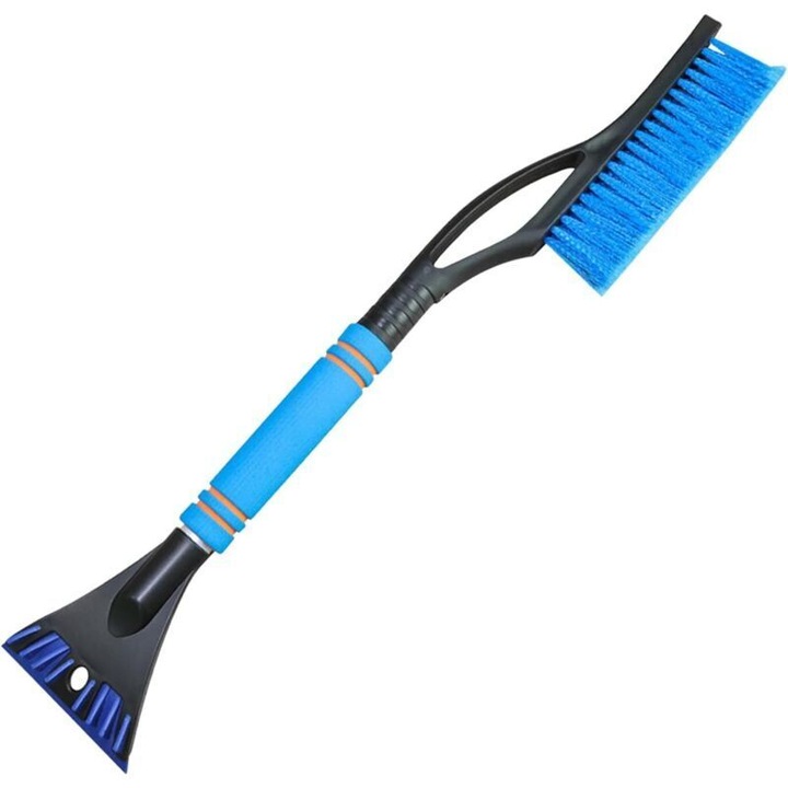 Perie pentru zapada si racleta 2-in-1, maner ergonomic din spuma, corp din aliaj de aluminiu si PEV, peri moi anti-zgariere, albastru, 1 buc