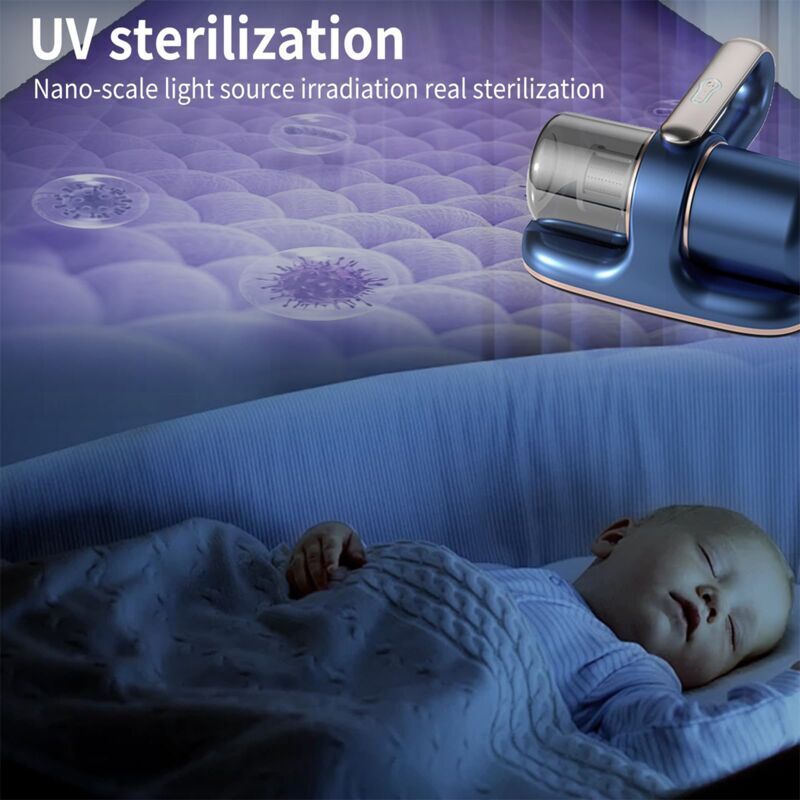 Aspirator pentru saltea cu lumina UV, filtru HEPA, fara fir, 100W, portabil, alb