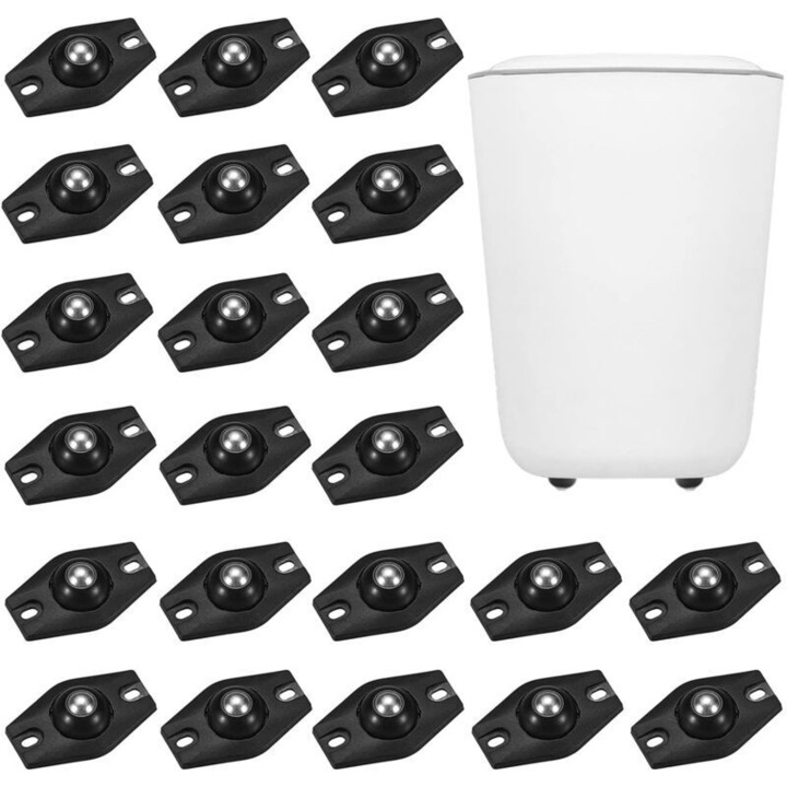 Set 22 roti pivotante pentru mobilier, cu rulmenti cu bile 360°, autoadezive, abs, negru, 22 buc