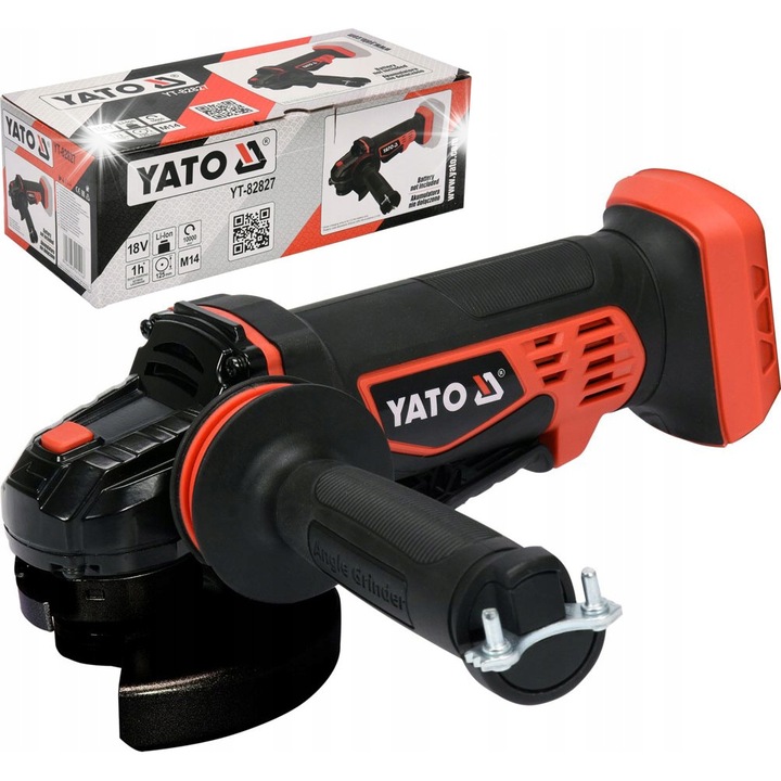 Polizor unghiular/slefuitor unghiular Yato YT-82827 18V Li-Ion, disc 125 mm, 10000 rpm, fara acumulator, negru/rosu