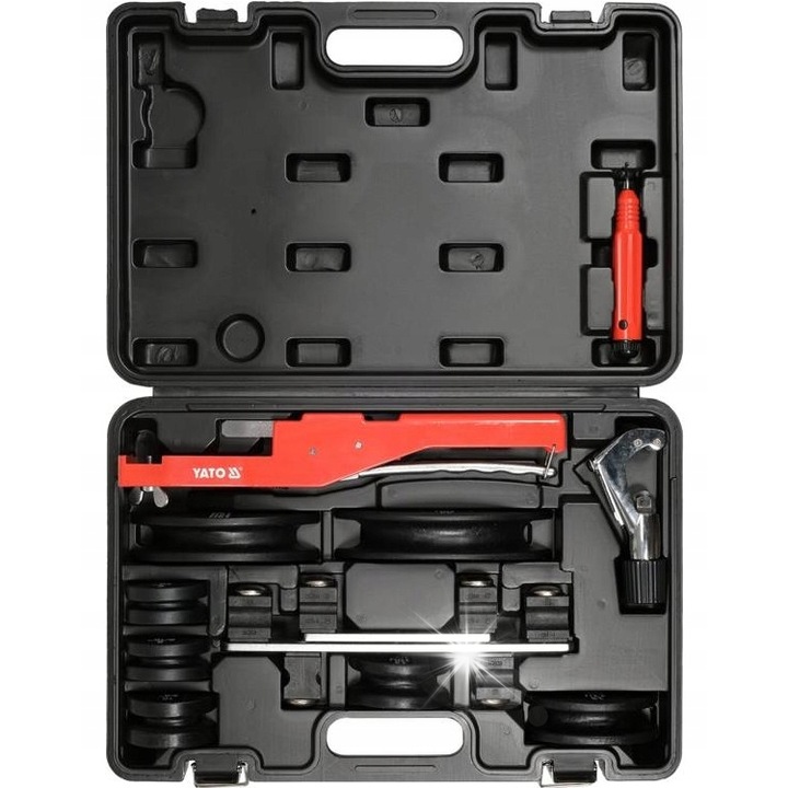 Yato YT-21847 csőhajlító készlet, 7 nylon matrica, 6-22mm, csővágó 3-28mm, sorjázó