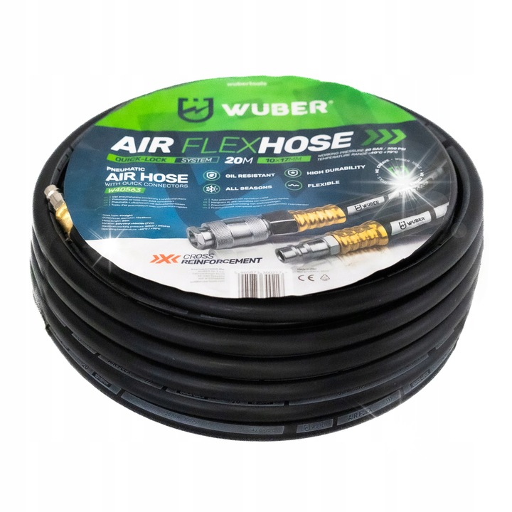 Wuber Air Flex pneumatikus/levegő tömlő, olajálló, rugalmas, PVC, fekete, 20 m