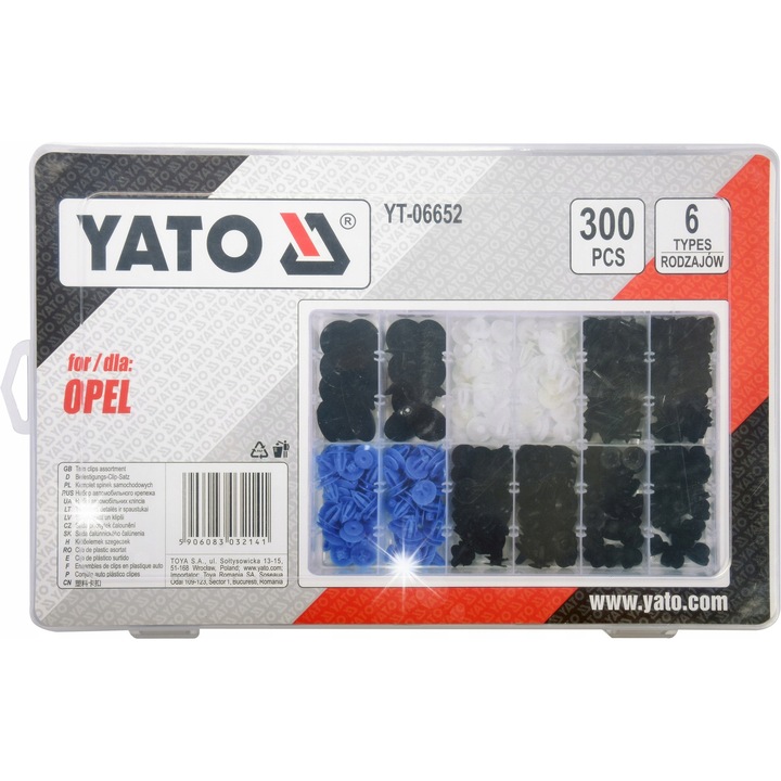 Комплект автомобилни скоби (щипки) Yato YT-06652, асортимент 6 вида, за Opel, многоцветни, 300 бр