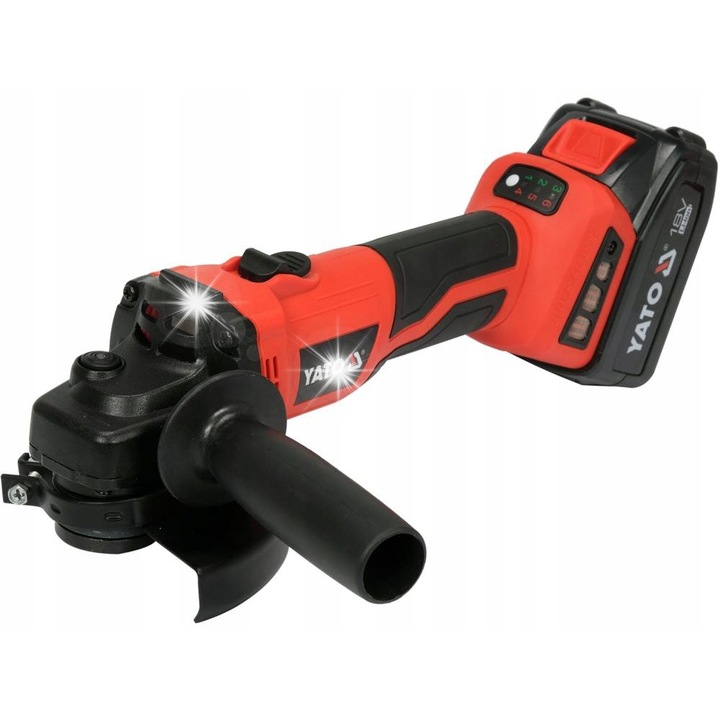 Polizor unghiular / slefuitor unghiular Yato YT-828294, motor fara perii, 18V 4Ah inclus, disc 125 mm, reglaj viteza 3000-8500 rpm, soft start, M14, rosu/negru, 1 buc