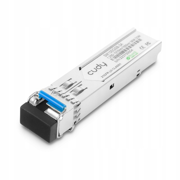 Модул SFP Cudy SM100GSB-3A 1.25Gb/s Bi-di 1310Tx/1550Rx, едномодов, 3км, сребрист, 1 бр