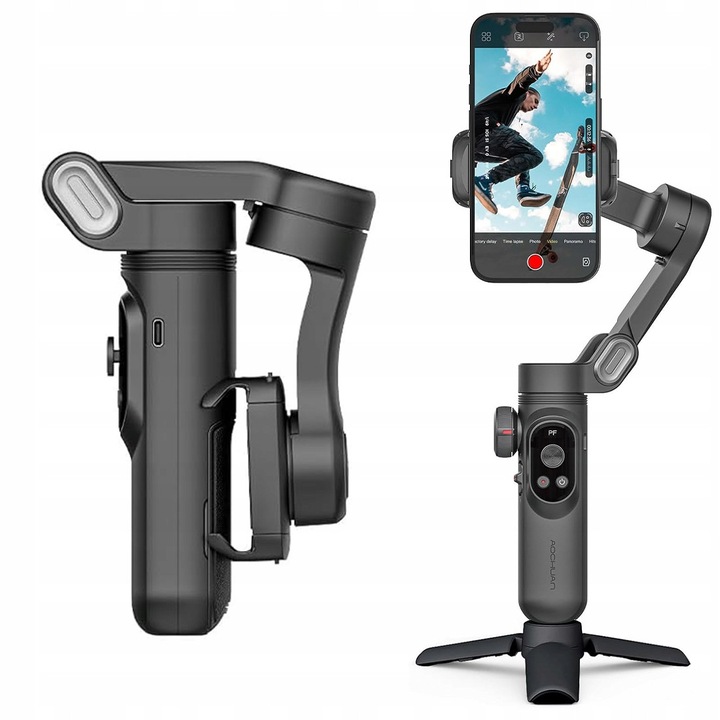 Gimbal stabilizátor Smart SMART X, 3 tengelyes, állvánnyal, telefonhoz, Fekete