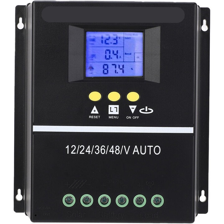 Controler/Regulator de incarcare fotovoltaic MPPT 80A adaptiv 12/24/36/48V, LCD cu 2 USB, protectii multiple, negru, 1 bucata