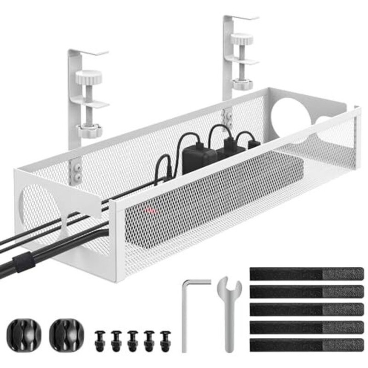 Suport cabluri sub birou alb 40x12.5cm metal rezistent