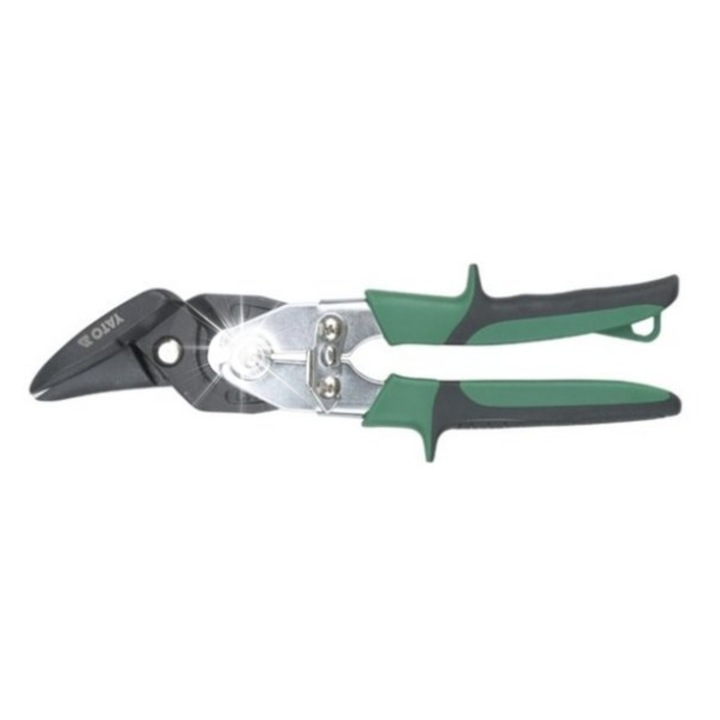 Foarfece manuale pentru taiat tabla Yato YT-1919, 260 mm, lame din otel CrMo, manere ABS cu invelis TPR antialunecare, pentru otel 1mm/aluminiu 1,2mm/plastic 2mm, verde/negru, 1 buc