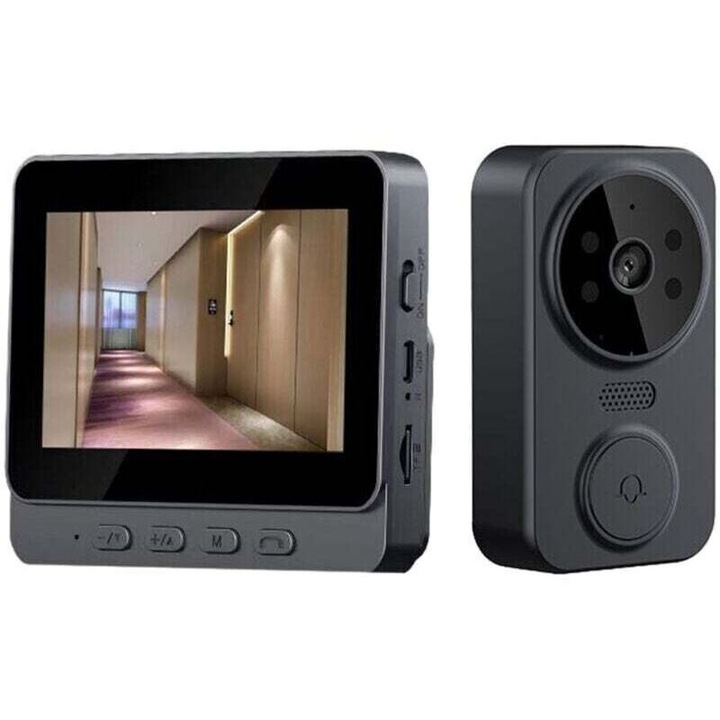 Vezeték nélküli 2.4G videó kaputelefon 4.3 hüvelykes IPS kijelzővel, 1080p felbontással, fekete