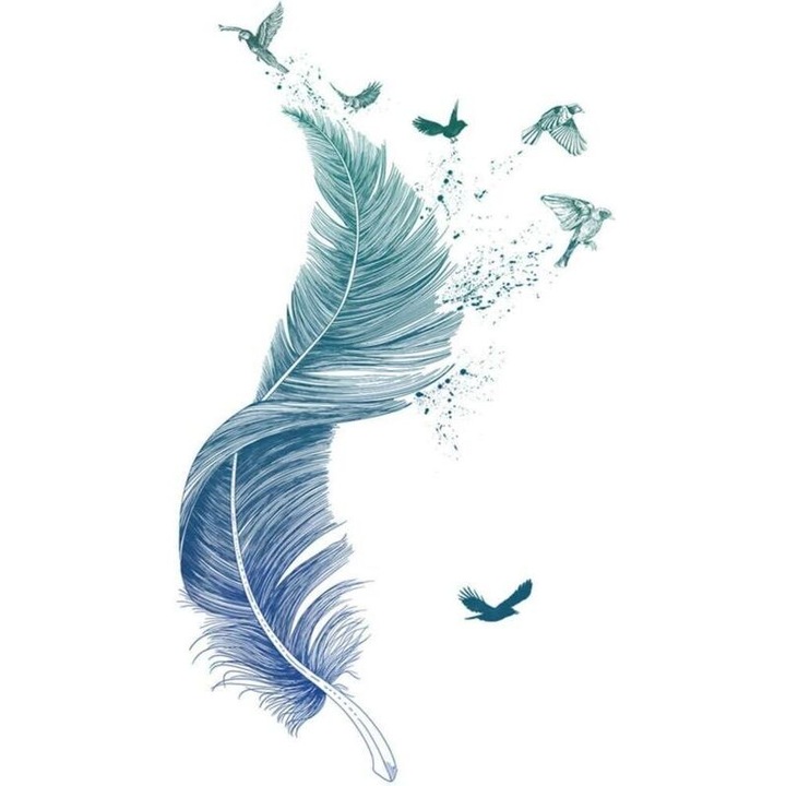 Sticker de perete Feather, autocolant din vinil, repositionabil si fara urme, albastru-verzui, 71x123 cm