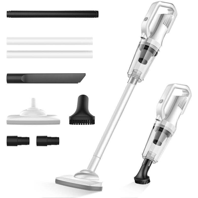 Aspirator vertical fara fir stick fara sac 12000Pa, baterie 6000mAh, autonomie 30 min, incarcare 4-5 h, 2-in-1 portabil, cu LED frontal si filtru HEPA, Alb