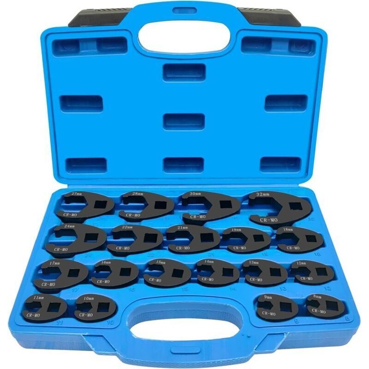 Set chei Crowfoot metric 8-32mm 19 piese otel crom-molibden multicolor 22.5x33cm
