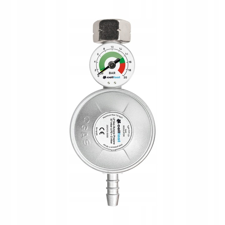 Редуктор за газ Cellfast с манометър, 11кг, LPG, 37mbar