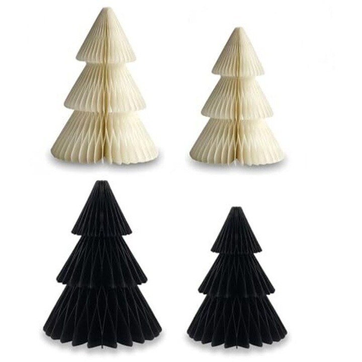Decoratiuni Craciun din hartie, brad 3D origami, crem-negru, 20x30cm