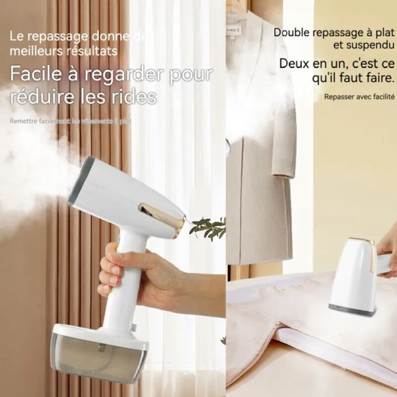 Aburitor mini pentru haine / Garment steamer portabil, 1000-1500 W, pentru haine si perdele, cu reglaj abur si oprire automata, Alb