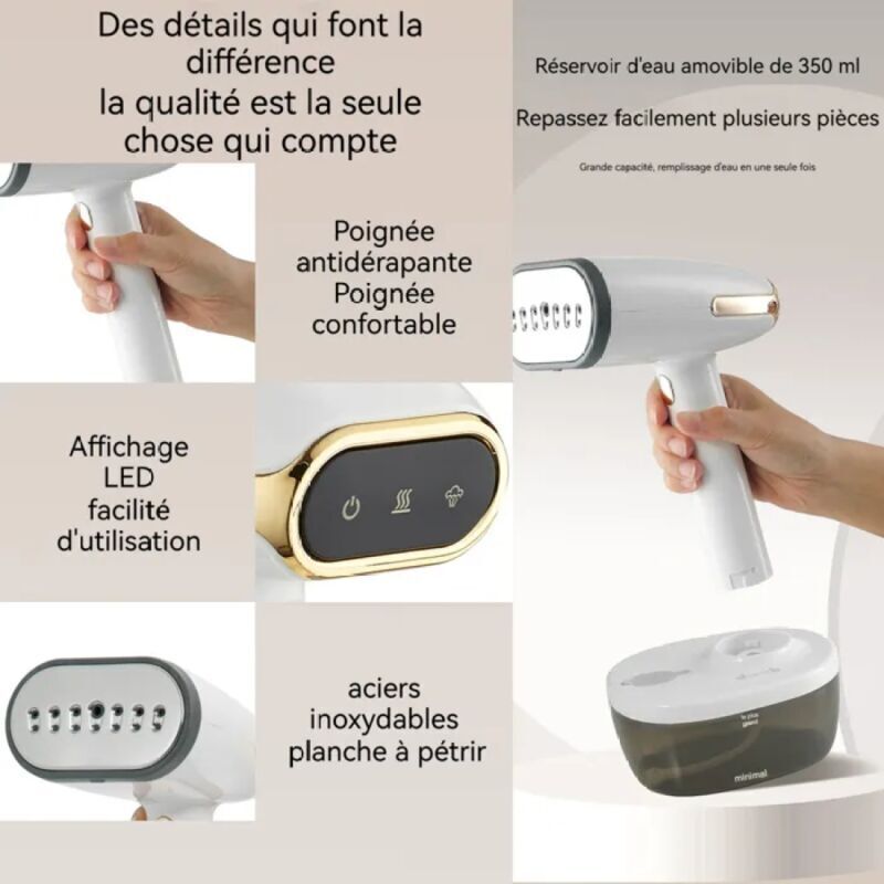 Aburitor mini pentru haine / Garment steamer portabil, 1000-1500 W, pentru haine si perdele, cu reglaj abur si oprire automata, Alb
