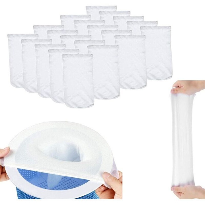 Set 15 sosete filtru skimmer piscina, nailon, elastic, universal