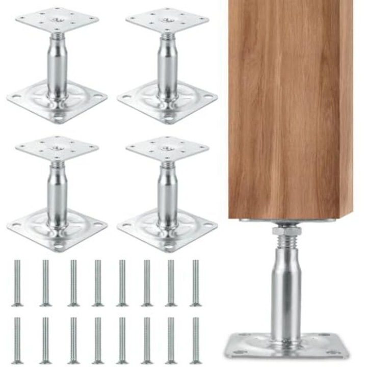 Set 4 suporturi reglabile post, otel galvanizat, 145x75x95mm, 16 suruburi