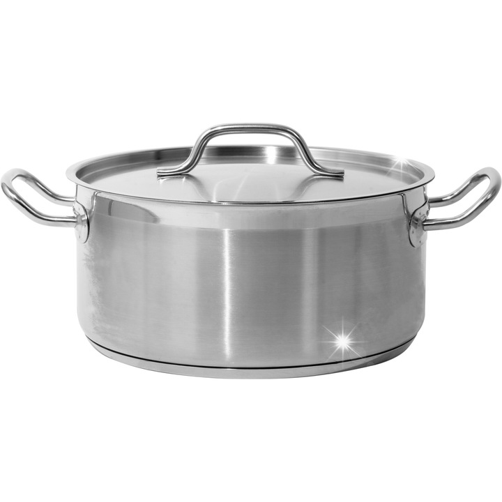 Oala joasa Yato YG-00042, din otel inoxidabil 21/0, cu capac, fund capsulat si compatibila cu inductie, inox, 8 L