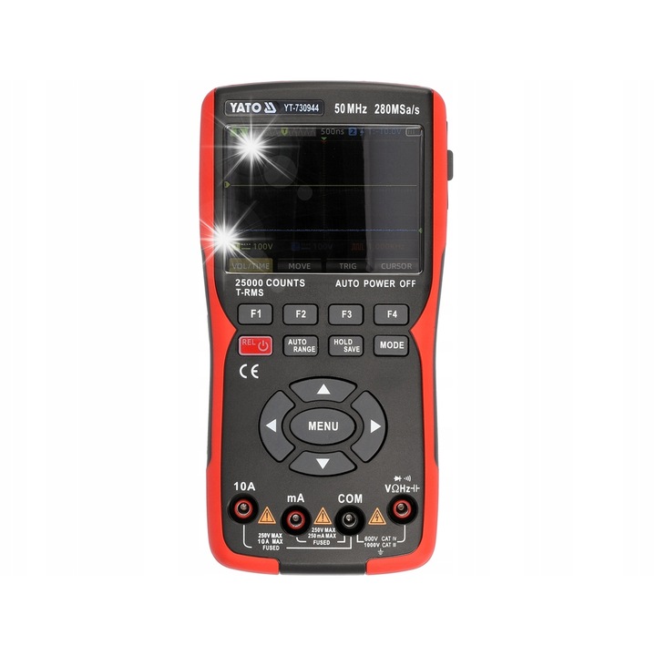Yato YT-730944 3 az 1-ben digitális oszcilloszkóp, 50 MHz, 280MSa/s, piros/fekete