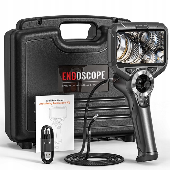 Endoscop industrial Inskam, camera de inspectie 2 MP FHD, cap articulat 720°, sonda 6 mm, IP67, Negru, 1 m