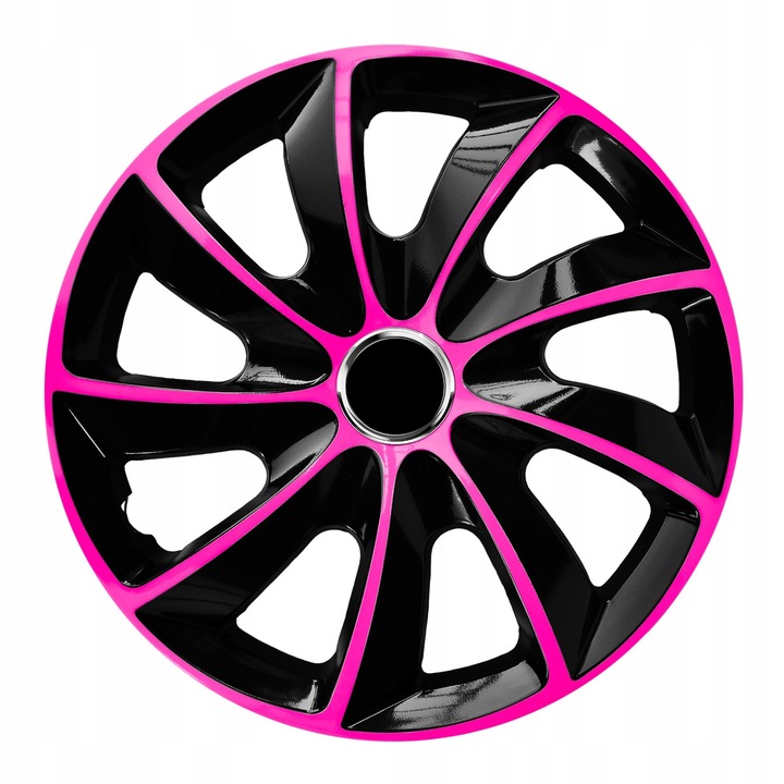 Тасове NRM EXTRA STIG PINK BLACK, 13 инча, универсални, с регулируеми стоманени пръстени, от удароустойчив ABS, розово-черни, 4 бр.