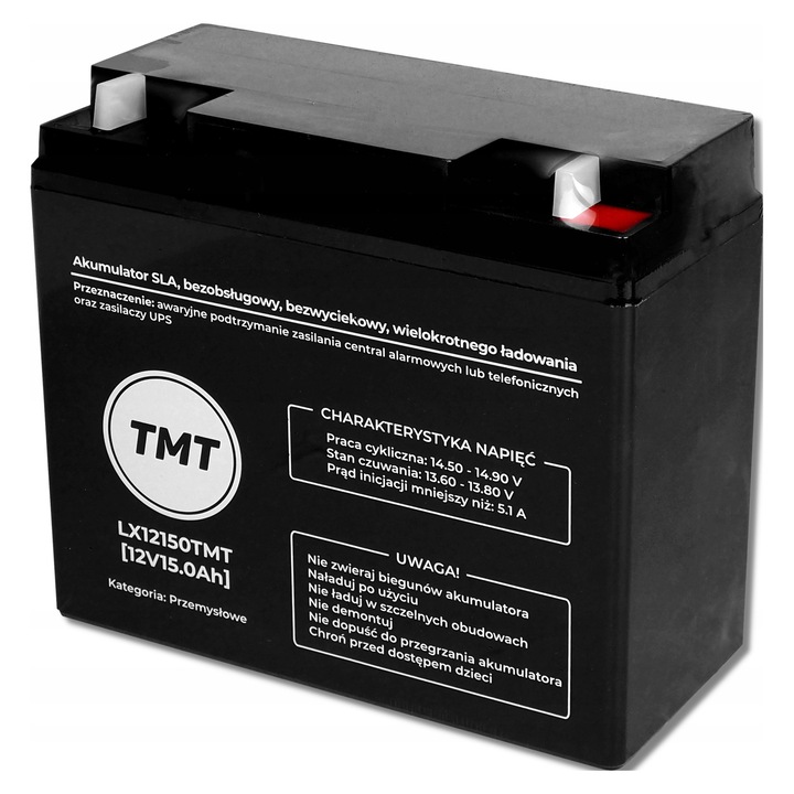 Acumulator/baterie TMT LX12150TMT AGM fara intretinere, pentru functionare bufor si ciclica, 12V 15Ah, Negru