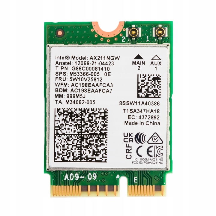 Мрежова карта Spacetronik SNCAX211 Wi-Fi 6 BT DualBand 2.4GHz 5GHz 6GHz PCI M.2