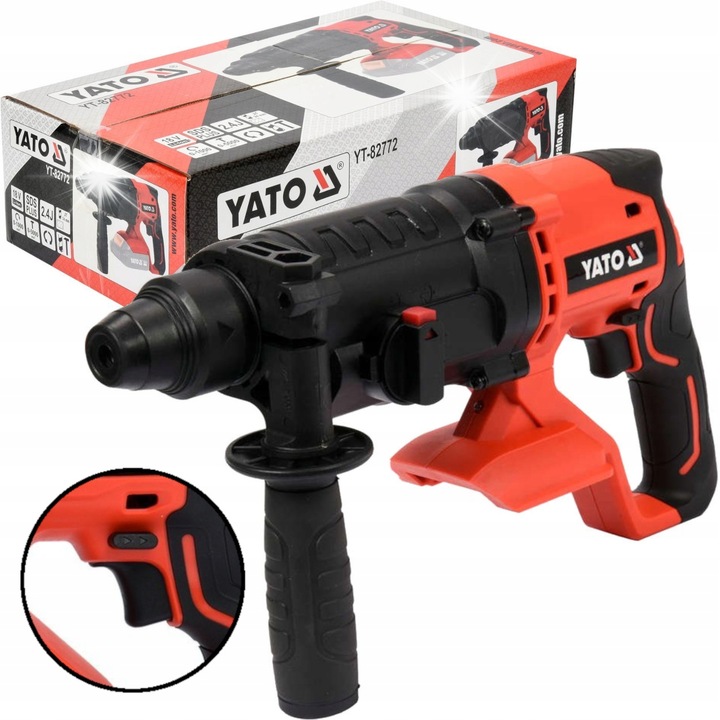 Ciocan rotopercutor (rotopercutor) Yato YT-82772, 18V, 2x4Ah, 2,4J impact, SDS Plus, 3 functii, Rosu/negru, 1 buc