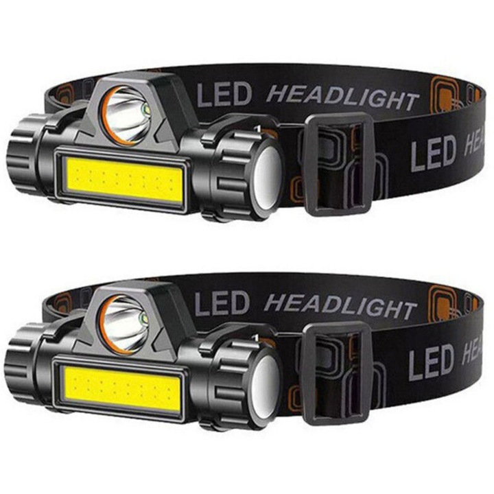 Акумулаторен LED челник, комплект от 2 броя, водоустойчив, лек, регулируем