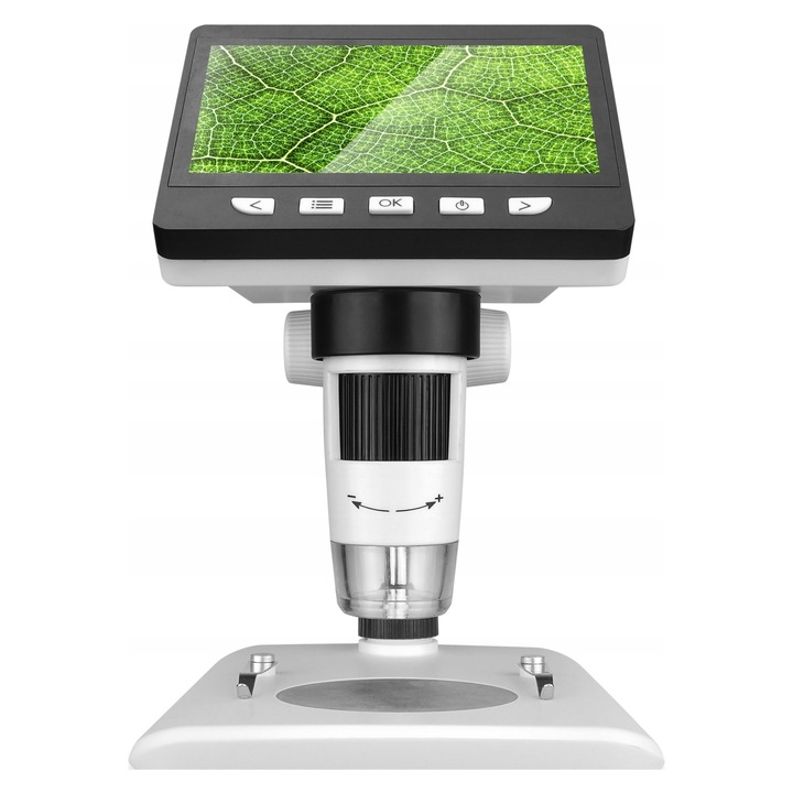 Цифров микроскоп Lamex LCD 4,3" с увеличение 50-1000x, Full HD 1080p, 8 LED, вградена батерия, USB свързване, бял/черен, 1 бр