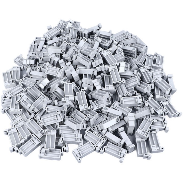 Set 200 terminale/cleme pe sina 35 mm, capat fix cu bucla din plastic, pentru fire 0.2-10 mm², plastic durabil, alb
