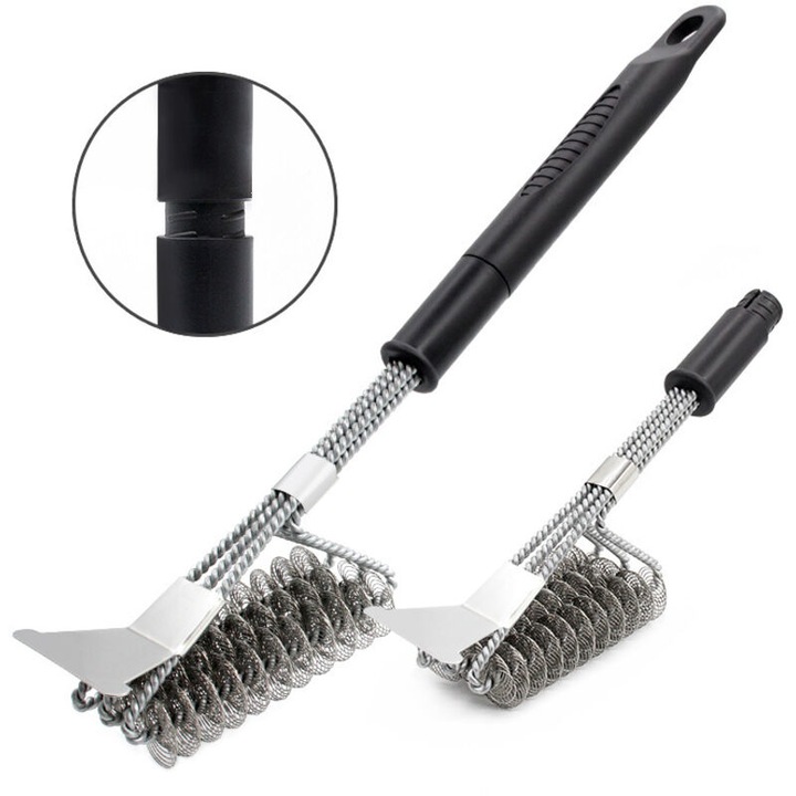 Perie gratar, set 2 bucati, maner 45cm, negru, otel inoxidabil