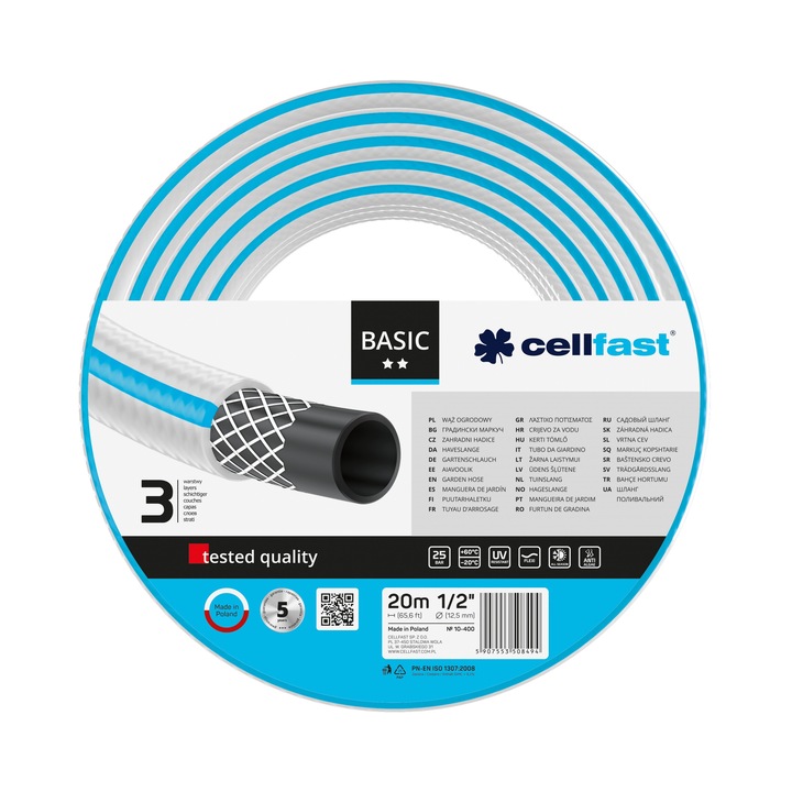 Cellfast Basic kerti tömlő 3/4", 50m, fehér-kék, 3 rétegű, UV-álló